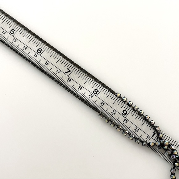 Vintage Iridescent Rhinestone Gunmetal Serpentine Chain Necklace - Picture 13 of 16